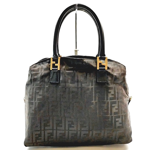 FENDI FF LOGO AUTHENTIC TOTE BAG ZIPPER TOP BIG ZUCCA PURSE GREAT CONDITION! - Picture 1 of 9